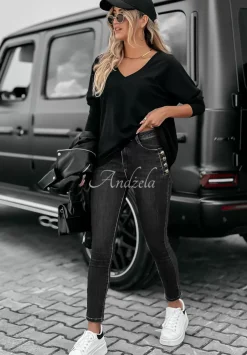 Spodnie Jeansowe Skinny Z Guzikami Girl In Jeans Ciemnoszare