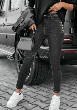 Spodnie Jeansowe Skinny Z Guzikami Girl In Jeans Ciemnoszare