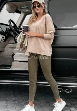 Spodnie Jeansowe Skinny Z Guzikami Girl In Jeans Khaki