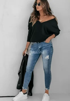 Spodnie Jeansowe Skinny Z Przetarciami Good Job Niebieskie