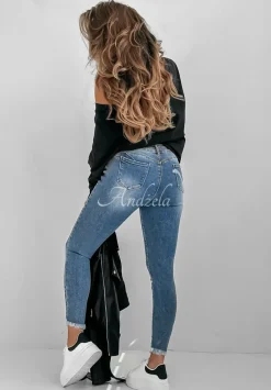 Spodnie Jeansowe Skinny Z Przetarciami Good Job Niebieskie