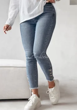 Spodnie Jeansowe Skinny Z Guzikami Don'T Waste My Time Niebieskie