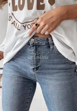 Spodnie Jeansowe Skinny Z Guzikami Don'T Waste My Time Niebieskie