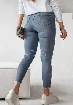 Spodnie Jeansowe Skinny Z Guzikami Don'T Waste My Time Niebieskie