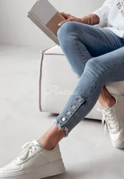 Spodnie Jeansowe Skinny Z Guzikami Don'T Waste My Time Niebieskie