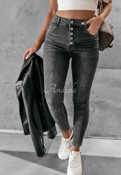 Spodnie Jeansowe Skinny Z Krysztalkami More Bling Please Ciemnoszare