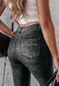 Spodnie Jeansowe Skinny Z Krysztalkami More Bling Please Ciemnoszare