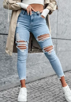 Spodnie Jeansowe Skinny Z Przetarciami Enjoy Everything Jasnoniebieskie