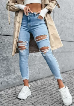 Spodnie Jeansowe Skinny Z Przetarciami Enjoy Everything Jasnoniebieskie