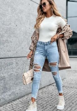 Spodnie Jeansowe Skinny Z Przetarciami Enjoy Everything Jasnoniebieskie
