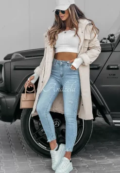 Spodnie Jeansowe Skinny Z Przetarciami Choosing You Jasnoniebieskie