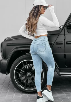 Spodnie Jeansowe Skinny Z Przetarciami Choosing You Jasnoniebieskie