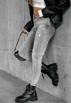 Spodnie Jeansowe Skinny Z Przetarciami Never Change Jasnoszare