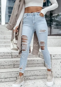 Spodnie Jeansowe Skinny Z Przetarciami Not A Big Deal Jasnoniebieskie
