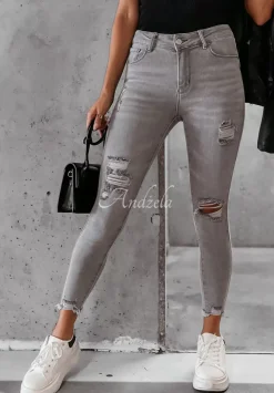 Spodnie Jeansowe Skinny Z Przetarciami I Will Be There Jasnoszare
