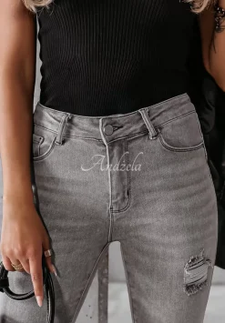 Spodnie Jeansowe Skinny Z Przetarciami I Will Be There Jasnoszare