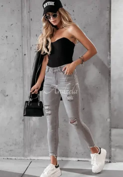 Spodnie Jeansowe Skinny Z Przetarciami I Will Be There Jasnoszare