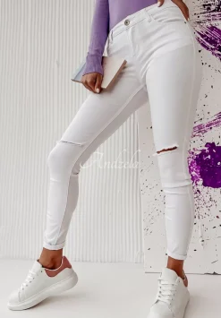 Spodnie Jeansowe Skinny Z Przetarciami Molise Biale