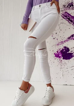 Spodnie Jeansowe Skinny Z Przetarciami Molise Biale