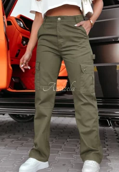 Spodnie Jeansowe Straight Cargo Z Kieszeniami Keaton Khaki