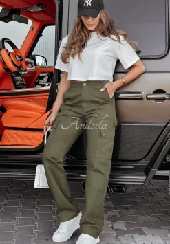 Spodnie Jeansowe Straight Cargo Z Kieszeniami Keaton Khaki