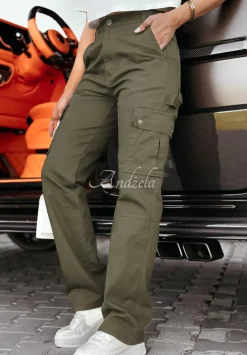 Spodnie Jeansowe Straight Cargo Z Kieszeniami Keaton Khaki