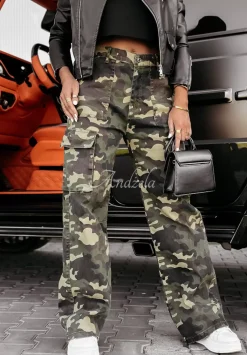Spodnie Jeansowe We Wzor Moro Glover Khaki