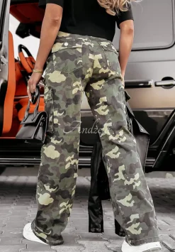 Spodnie Jeansowe We Wzor Moro Glover Khaki