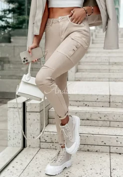 Spodnie Jeansowe Z Kieszeniami On My Way Bezowe