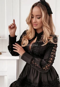 Sukienka Boho Mini Z Koronka Viva Czarna