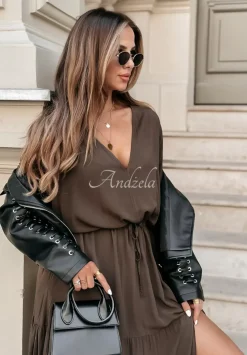 Sukienka Maxi Z Falbankami Colletta Brazowa