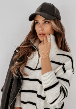 Sukienka Sweter W Paski Z Golfem Nalissa Ecru