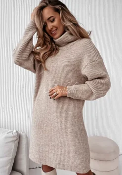 Sukienka Sweter Z Golfem Terenzio Bezowa