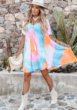Sukienka Tunika Tie Dye Summer Soul Niebiesko-Rozowa