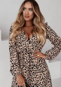 Sukienka W Groszki Dress Up Gals Bezowa