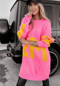 Sweter Oversize Numbers And Letters Neonowy Rozowy