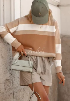Sweter Oversize W Paski Cocomore Inner Peace Bezowy