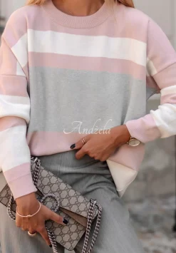 Sweter Oversize W Paski Cocomore Inner Peace Pudrowy Roz