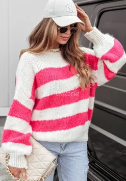 Sweter Oversize W Paski Luciano Rozowy