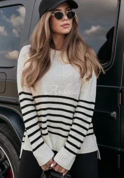 Sweter Oversize W Paski Mellow Time Czarny