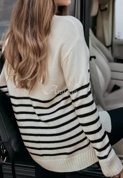 Sweter Oversize W Paski Mellow Time Czarny