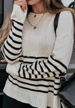 Sweter Oversize W Paski Mellow Time Czarny