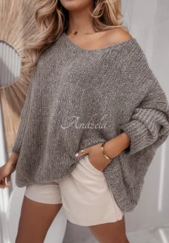 Sweter Oversize Z Dekoltem Pittsburg Szary