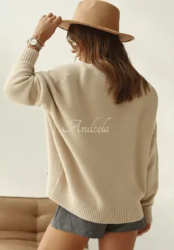 Sweter Oversize Z Dekoltem Cocomore Marshmallow Touch Bezowy