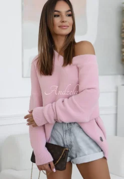 Sweter Oversize Z Dekoltem Cocomore Marshmallow Touch Pudrowy Roz
