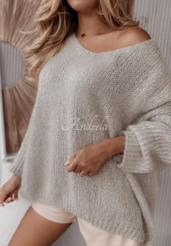 Sweter Oversize Z Dekoltem Pittsburg Bezowy