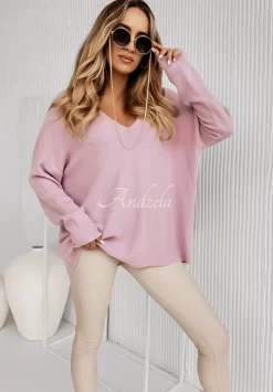 Sweter Oversize Z Dekoltem Norris Liliowy
