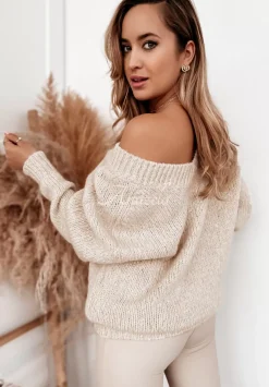 Sweter Oversize Z Dekoltem W Serek Cocomore Benzo Bezowy