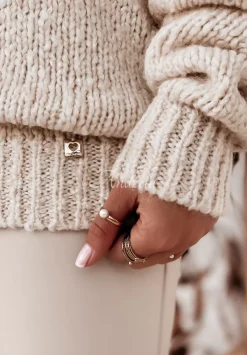Sweter Oversize Z Dekoltem W Serek Cocomore Benzo Bezowy