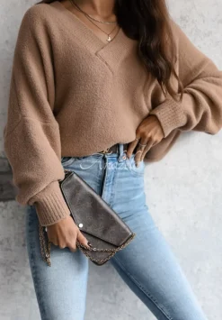 Sweter Oversize Z Dekoltem Cocomore Marshmallow Touch Camelowy